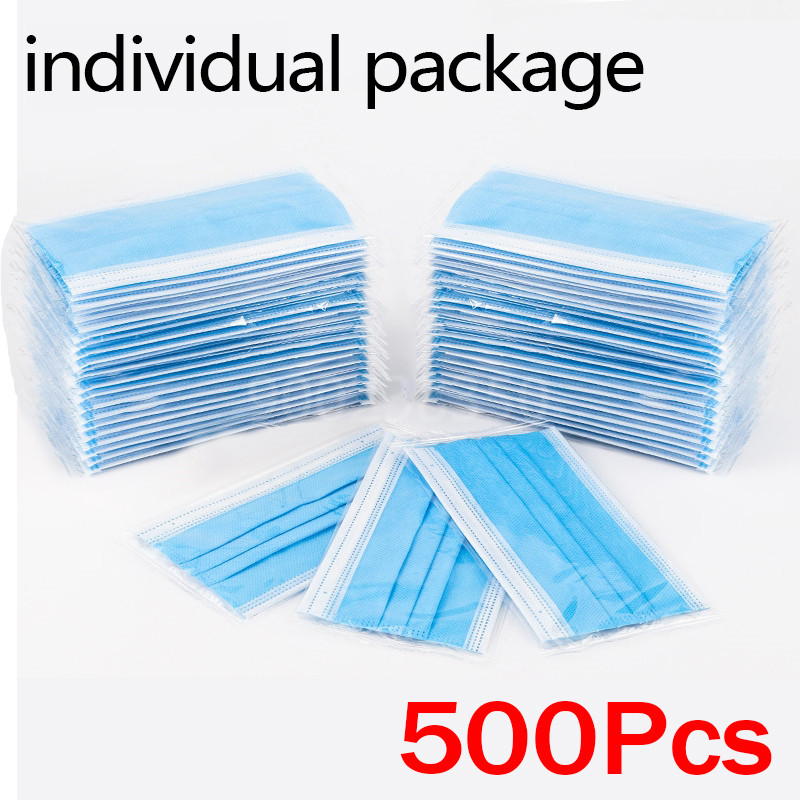 Disposable Mask Blue - 10-500 Stück Einweg-Gesichtsmasken für Erwachsene, einzeln